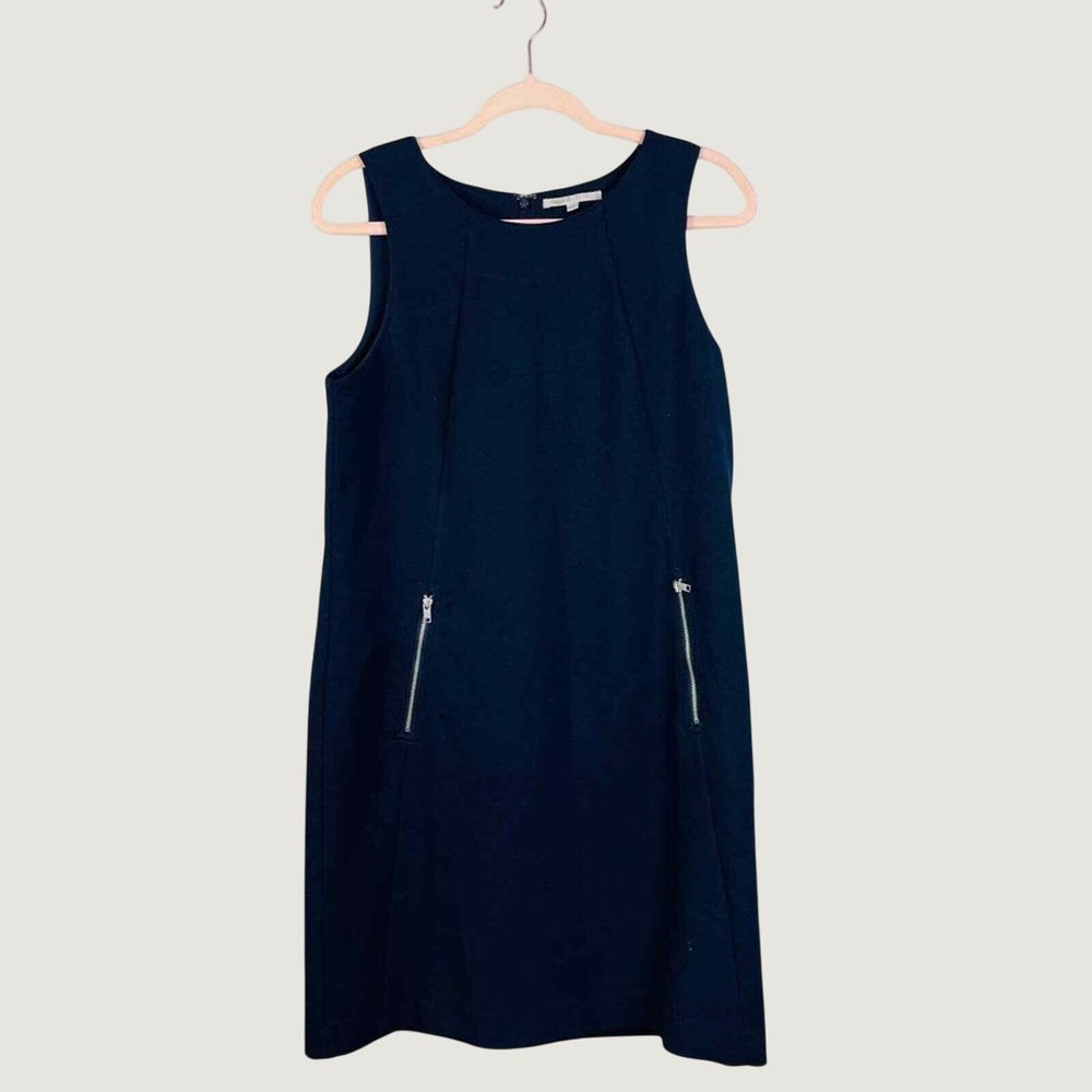 Gap Navy Blue Sleeveless Shift Dress Silver Zipper Pockets Size S Tall